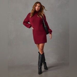 Burgundy mock neck knit sweater dress NWOT